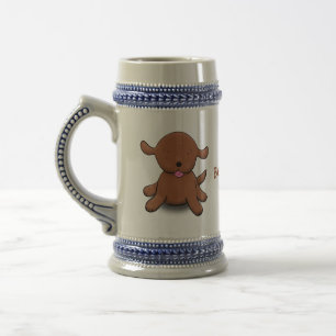 Cute happy puppy dog cartoon illustration beer stein