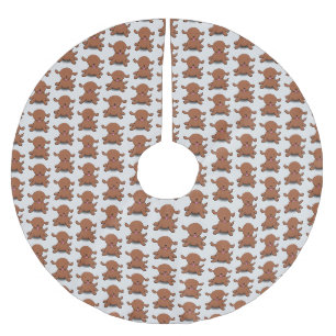 Cute happy puppy dog cartoon illustration brushed polyester tree skirt