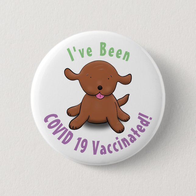 Cute happy puppy dog cartoon illustration button (Front)