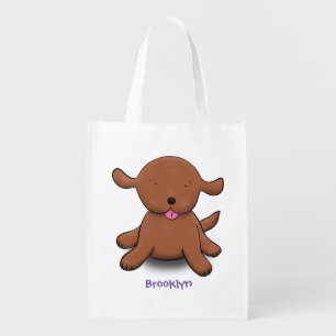 Cute happy puppy dog cartoon illustration grocery bag