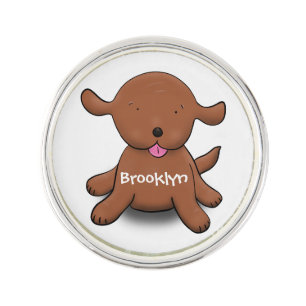 Cute happy puppy dog cartoon illustration lapel pin