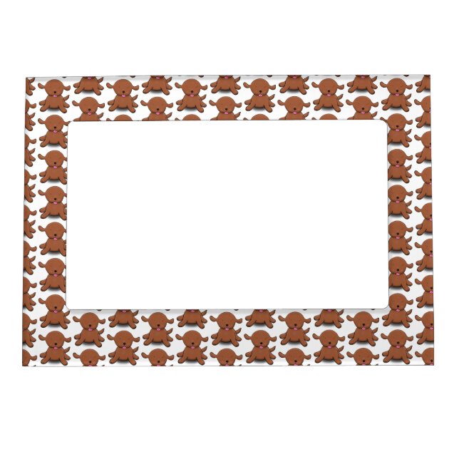 Cute happy puppy dog cartoon illustration magnetic frame (Front)