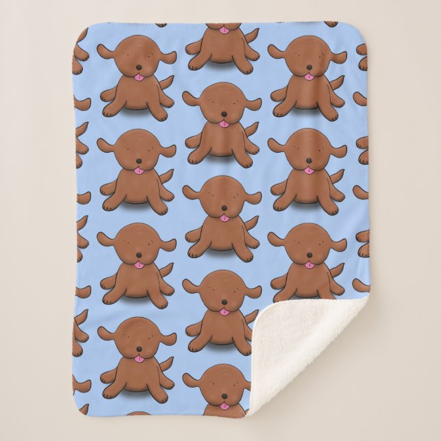 Cute happy puppy dog cartoon illustration  sherpa blanket (Front)
