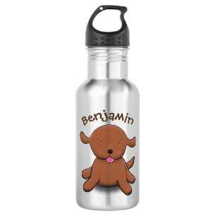 Cute happy puppy dog cartoon illustration stainless steel water bottle
