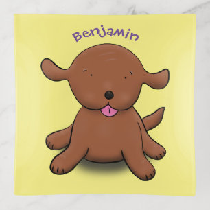 Cute happy puppy dog cartoon illustration trinket tray