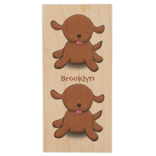 Cute happy puppy dog cartoon illustration wood flash drive