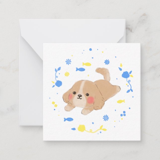 Cute Happy Puppy Illustration Note Card (Front)