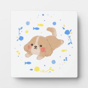Cute Happy Puppy Illustration Plaque