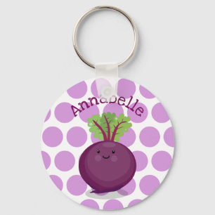 Cute happy purple beet cartoon illustration keychain
