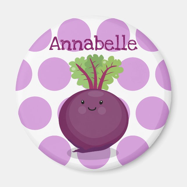 Cute happy purple beet cartoon illustration magnet (Front)