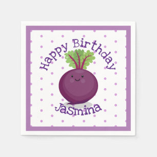 Cute happy purple beet cartoon illustration napkins