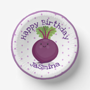Cute happy purple beet cartoon illustration paper bowls