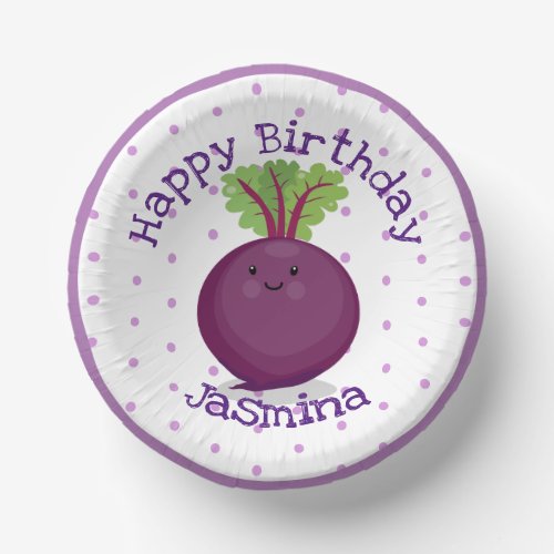 Cute happy purple beet cartoon illustration paper bowls