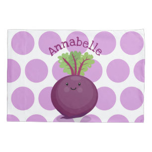 Cute happy purple beet cartoon illustration pillow case