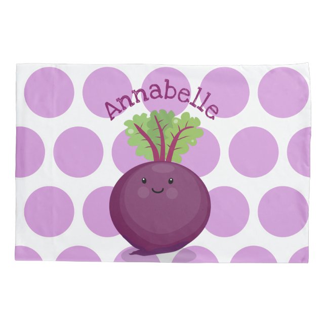 Cute happy purple beet cartoon illustration pillow case (Back)
