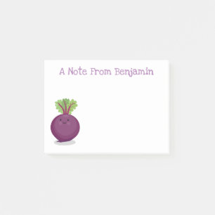 Cute happy purple beet cartoon illustration post-it notes