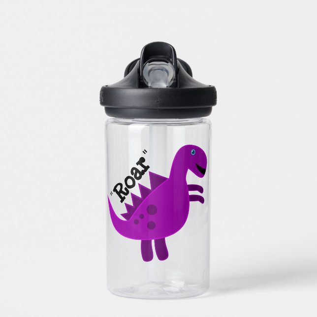 Cute Happy Purple Dinosaur Water Bottle (Front)