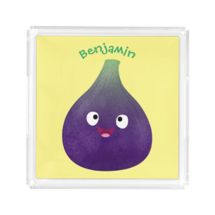 Cute happy purple fig fruit cartoon acrylic tray