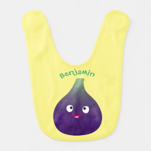 Cute happy purple fig fruit cartoon baby bib
