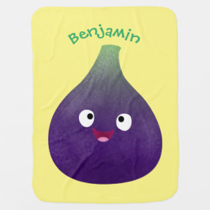 Cute happy purple fig fruit cartoon baby blanket