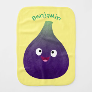 Cute happy purple fig fruit cartoon baby burp cloth
