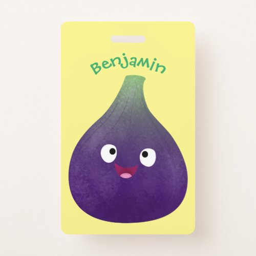 Cute happy purple fig fruit cartoon badge