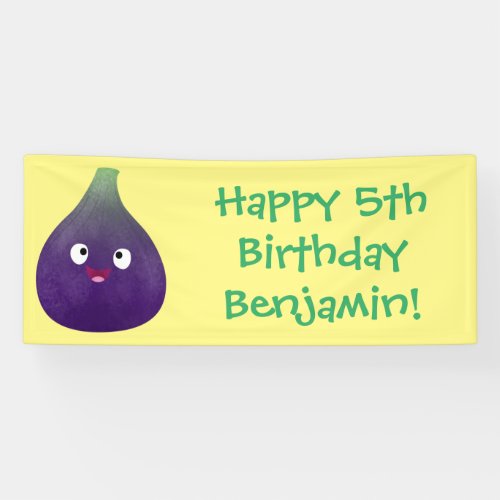 Cute happy purple fig fruit cartoon  banner