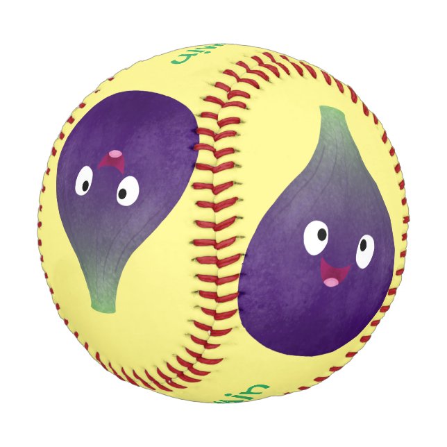 Cute happy purple fig fruit cartoon baseball (Angled)