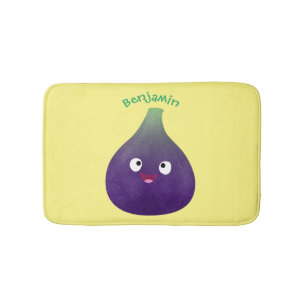 Cute happy purple fig fruit cartoon bath mat