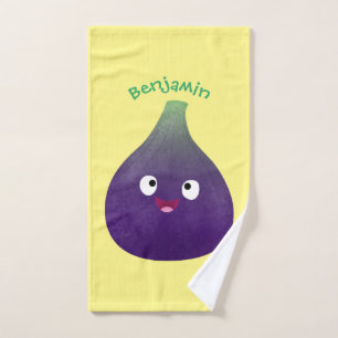 Cute happy purple fig fruit cartoon bath towel set