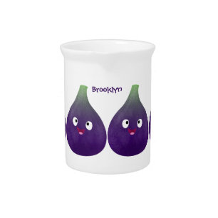 Cute happy purple fig fruit cartoon beverage pitcher
