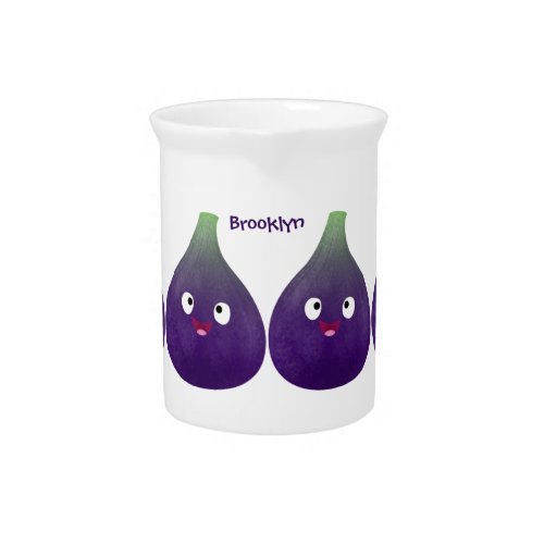 Cute happy purple fig fruit cartoon beverage pitcher