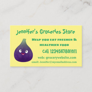 Cute happy purple fig fruit cartoon  business card