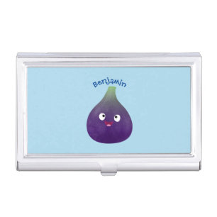 Cute happy purple fig fruit cartoon business card case