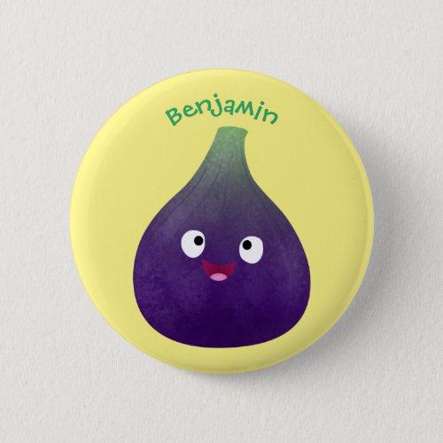Cute happy purple fig fruit cartoon button