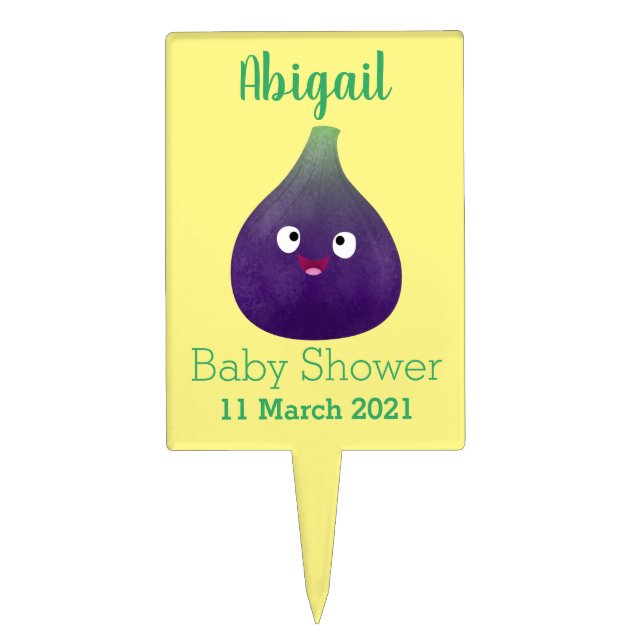 Cute happy purple fig fruit cartoon cake topper (Front)