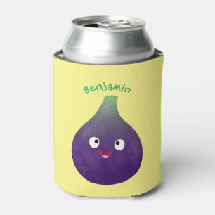 Cute happy purple fig fruit cartoon  can cooler