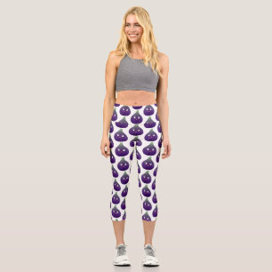 Cute happy purple fig fruit cartoon capri leggings