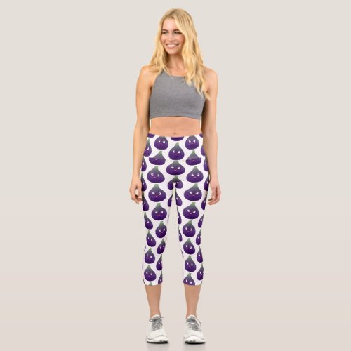 Cute happy purple fig fruit cartoon capri leggings