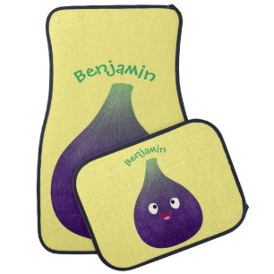 Cute happy purple fig fruit cartoon car floor mat