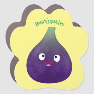 Cute happy purple fig fruit cartoon car magnet