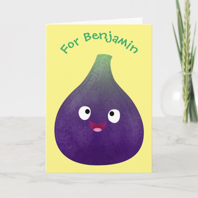 Cute happy purple fig fruit cartoon card (Front)