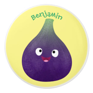 Cute happy purple fig fruit cartoon ceramic knob