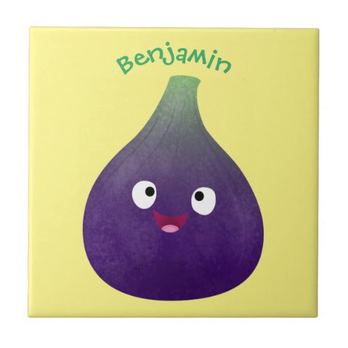 Cute happy purple fig fruit cartoon ceramic tile