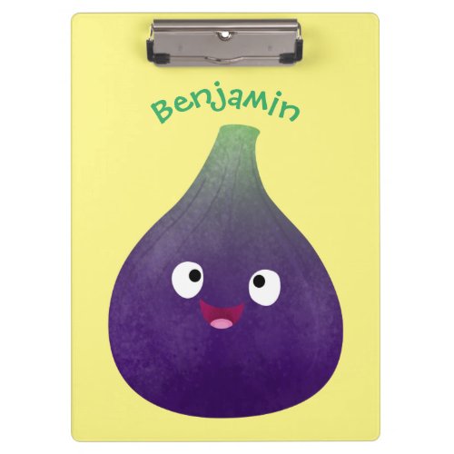 Cute happy purple fig fruit cartoon clipboard