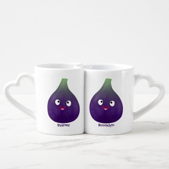 Cute happy purple fig fruit cartoon coffee mug set (Back Nesting)