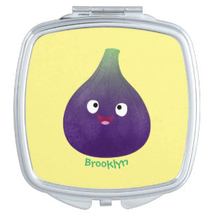 Cute happy purple fig fruit cartoon compact mirror