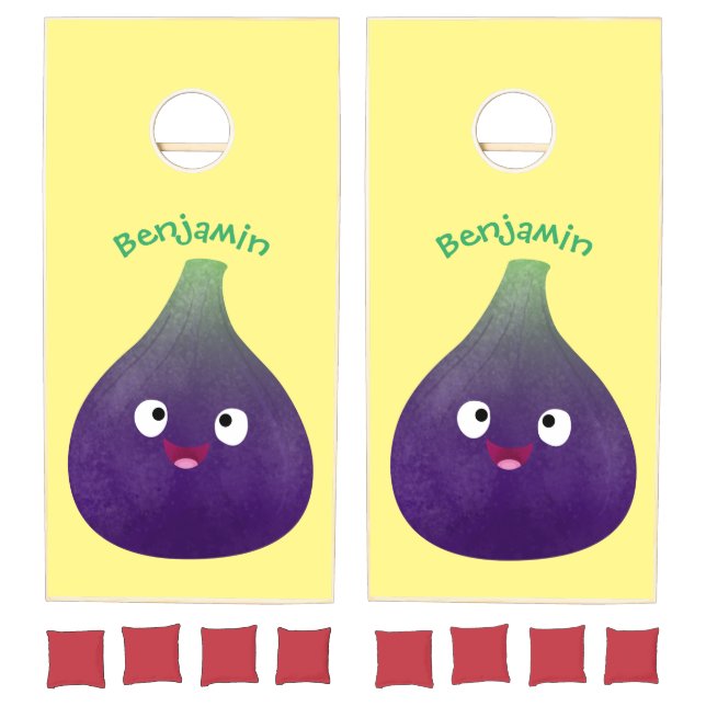Cute happy purple fig fruit cartoon cornhole set (Set)