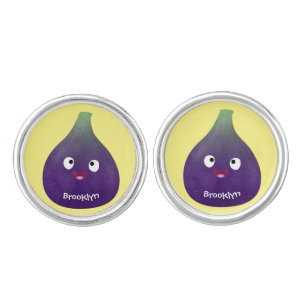 Cute happy purple fig fruit cartoon cufflinks