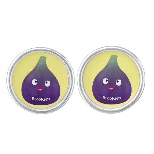 Cute happy purple fig fruit cartoon cufflinks